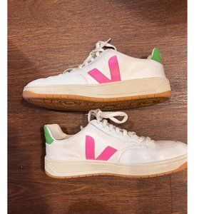Veja: Men's Canvas Mesh Sneakers V-12, White/Pink/Green (Size 9)
